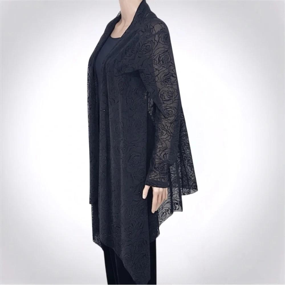 Bianca Nygard Black Sheer Sparkly Rosette Mesh Cardigan